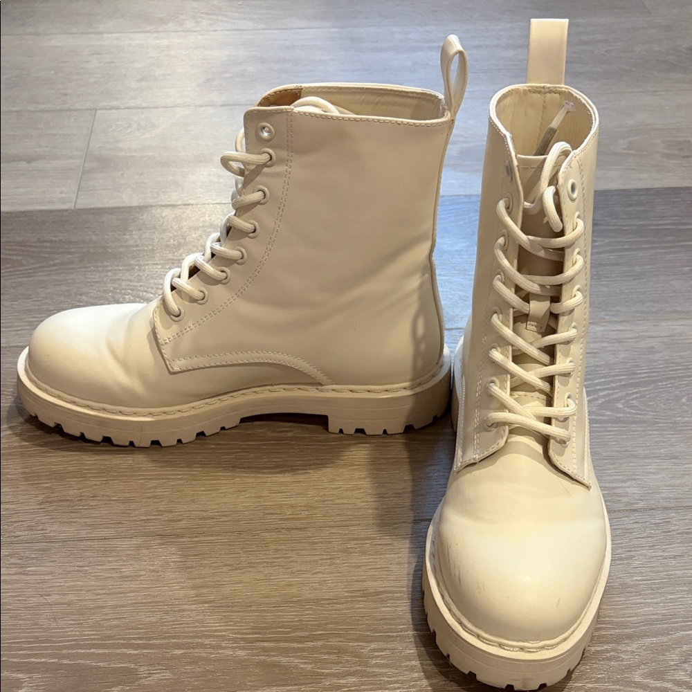 H&M Cream Lace-Up Combat Boots - Picture 2 of 3